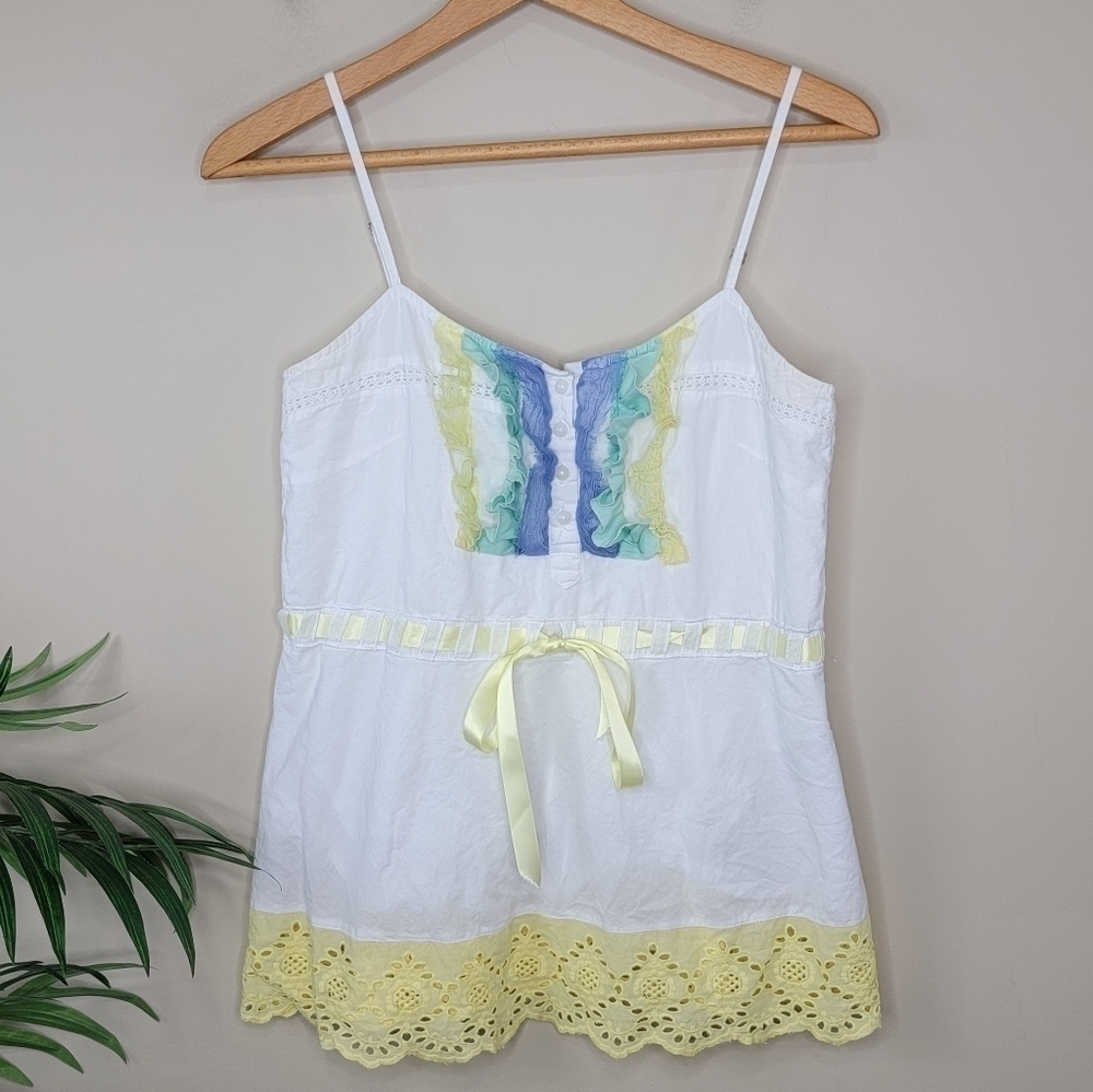 Chelsea Flower | White Eyelet & Ruffle Cami Tank